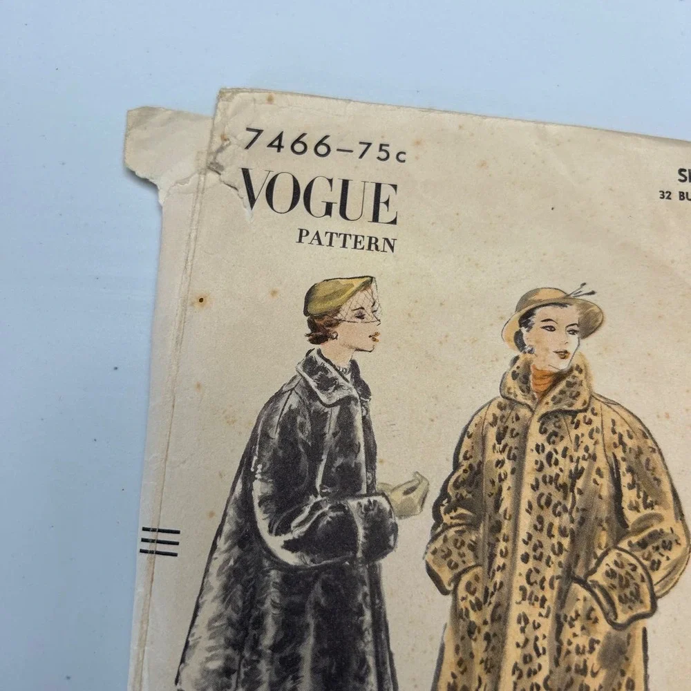 Vogue‎ Vintage 1950's Pattern #7466 Women's Coat Size 14 HTF RARE